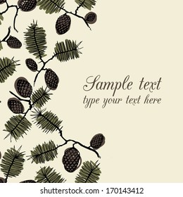 background frame for text with fir cones and twigs. spruce, pine, fir, spruce, fir needles. can be used as a greeting card