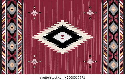 background with a frame. Traditional Geometric Patterned Rug with Rich Maroon and Black Accents. Geometric Ethnic pattern, Native American tribal fabric, tile, Carpet, vector, illustration design