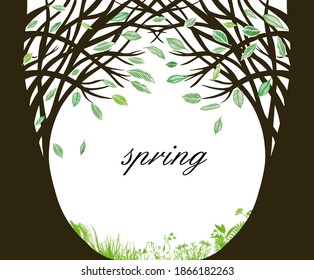 background frame of trees. Graphic trees with leaves. Spring. Vector illustration