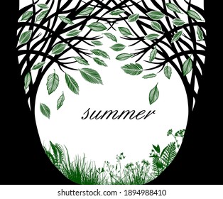 Hintergrund der Bäume. Grafische Bäume mit Blättern. Sommer. Vektorgrafik