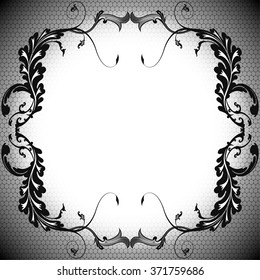 Background frame vintage black branches and the grid. Vector illustration.