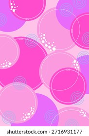 Plano de fundo Linhas gráficas à mão livre, círculos, linhas, pontos. Círculos sobrepostos nas cores rosa e roxo claro, com círculos brancos espalhados. Usado como plano de fundo para o texto.