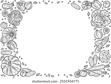 Background Freehand vegetable lines, circles, lines, dots, used as a background for adding letters. Used as a background for the text.