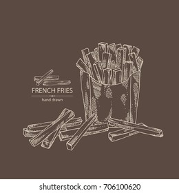 Background With French Fries. Fast Food. Vector Hand Drawn Illustration.