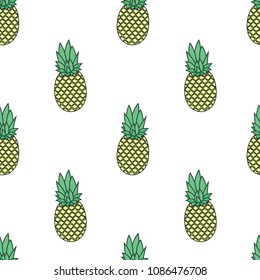 Background with fresh exotic fruits. Seamless pattern with pineapples. Decorative vector illustration, good for printing.