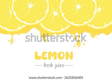 Background of fresh lemon, juice with drops, splashes and pieces of fruit for the brand, logo and templates, labels, emblems, shops, packaging, advertising.Vector illustration