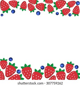 background of fresh strawberries in flat style. Design template for vegetarian food and restaurant menu.