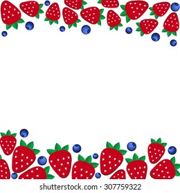 background of fresh strawberries in flat style. Design template for vegetarian food and restaurant menu.