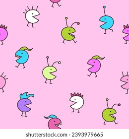 Background friendly fantasy characters, seamless pattern