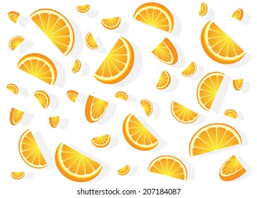 Background fruit. orange segments on a white background.