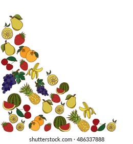 background of fruit: pineapple, watermelon, strawberries, banana, cherries