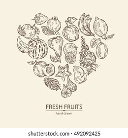 Background with fruits . hand drawn