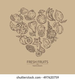 Background with fruits . hand drawn