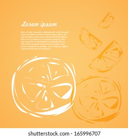 background of fruits orange slices. doodle, sketch, vector