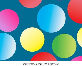 The background is full of bright colorful circles in various sizes and color gradients, creating a dynamic abstract pattern.