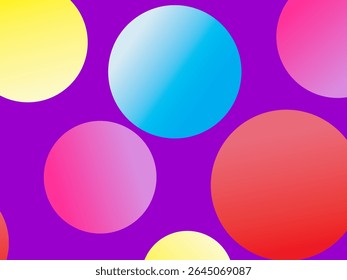 El fondo está lleno de círculos coloridos brillantes en varios tamaños y Gradientes de color, creando un patrón abstracto dinámico.