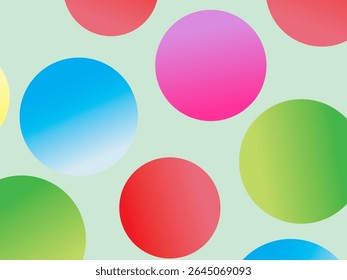The background is full of bright colorful circles in various sizes and color gradients, creating a dynamic abstract pattern.