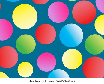 The background is full of bright colorful circles in various sizes and color gradients, creating a dynamic abstract pattern.