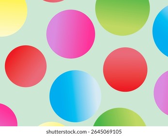 The background is full of bright colorful circles in various sizes and color gradients, creating a dynamic abstract pattern.
