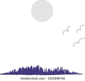 Background with full moon and 3 birds flying in the distance