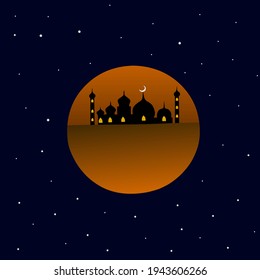the background of the full moon illuminates, the mosque stands firm