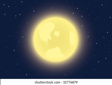 Background with full moon in the night sky. Vector illustration.