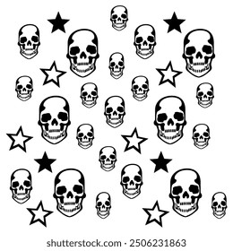 
background full of stars and skeleton head