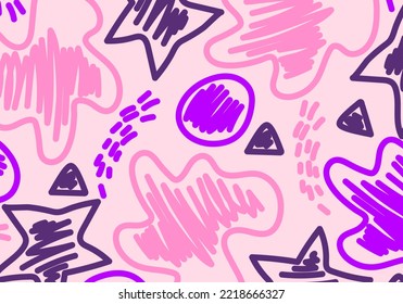 Background Fun Creative Pink for Children. Trendy design with Hand Drawn Colourful Drawing for school, Preschool or Nursery. Simple childish scribble backdrop. Vector