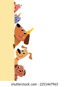 Background with funny cartoon dogs for birthday card or party invitation. Vector illustration