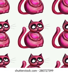 Background with funny cats in a cartoon style.Seamless.