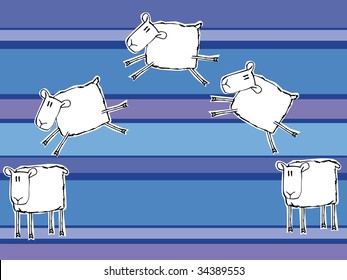 Background with funny jumping sheep