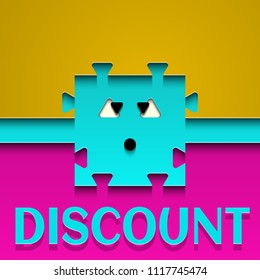 Background with funny little man, made in the style of paper cut . Discount