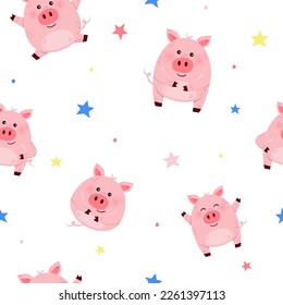 Background with funny pigs. Design of a seamless pattern for kids. Vector illustration