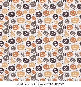 Background with funny pumpkin lanterns. Halloween seamless pattern. Vector
