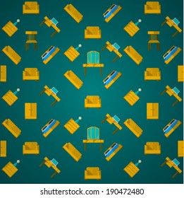 Background for furniture. Pattern with colored furniture on dark background.