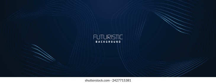 background in futuristic data technology. Halftone waves with dots. flowing dots on a dark blue backdrop. Particles of digital waves in abstraction. Background for an abstract halftone illustration