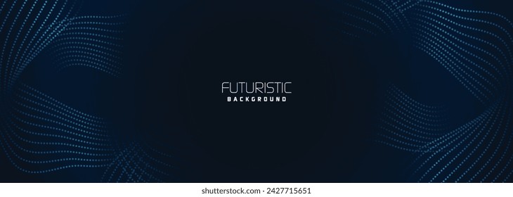 background in futuristic data technology. Halftone waves with dots. flowing dots on a dark blue backdrop. Particles of digital waves in abstraction. Background for an abstract halftone illustration