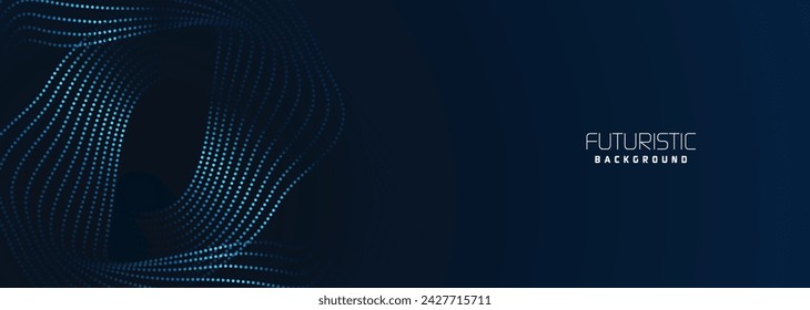 background in futuristic data technology. Halftone waves with dots. flowing dots on a dark blue backdrop. Particles of digital waves in abstraction. Background for an abstract halftone illustration