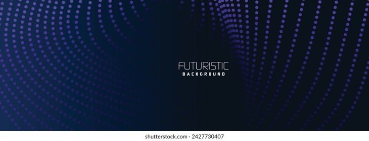 background in futuristic data technology. Halftone waves with dots. flowing dots on a dark blue backdrop. Particles of digital waves in abstraction. Background for an abstract halftone illustration