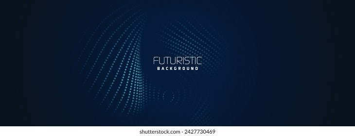 background in futuristic data technology. Halftone waves with dots. flowing dots on a dark blue backdrop. Particles of digital waves in abstraction. Background for an abstract halftone illustration