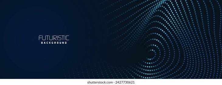 antecedentes en tecnología de datos futurista. Ondas de semitonos con puntos. puntos que fluyen sobre un fondo azul oscuro. Partículas de ondas digitales en abstracción. Fondo para una ilustración abstracta de semitonos