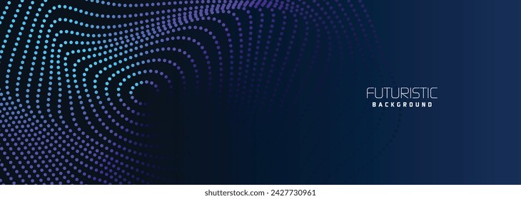 background in futuristic data technology. Halftone waves with dots. flowing dots on a dark blue backdrop. Particles of digital waves in abstraction. Background for an abstract halftone illustration