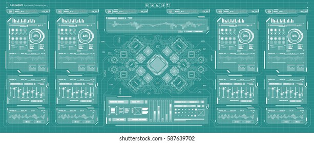 Background with futuristic user interface. Design concept with HUD elements. Template UI for app and virtual reality.