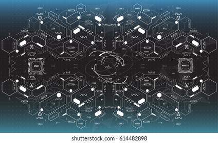 Background with futuristic user interface. Design concept with HUD elements. Template UI for app and virtual reality.