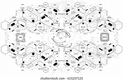 Background with futuristic user interface. Design concept with HUD elements. Template UI for app and virtual reality.