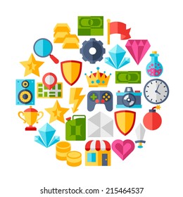 Background with game icons in flat design style.