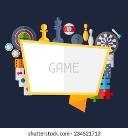 Background with game icons in flat design style.