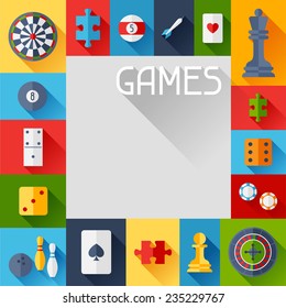 Background with game icons in flat design style.