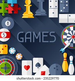 Background with game icons in flat design style.