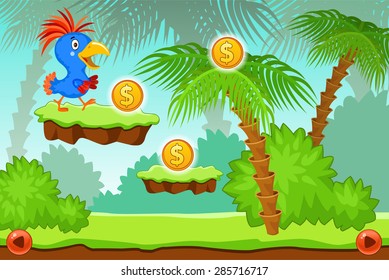 background for the game. parrot in the jungle